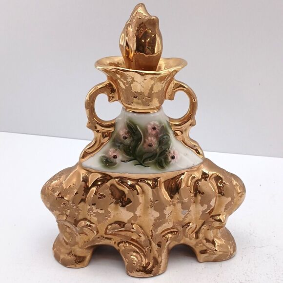 Jim Beam Liquor Decanter Distillery Whiskey Empty Vase Bottle Gold Regal China - Picture 2 of 13